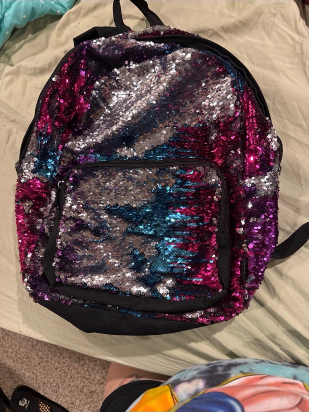 Kids Sequin Backpack with Reversible Multicolor Shimmer - Pink/Blue/Silver